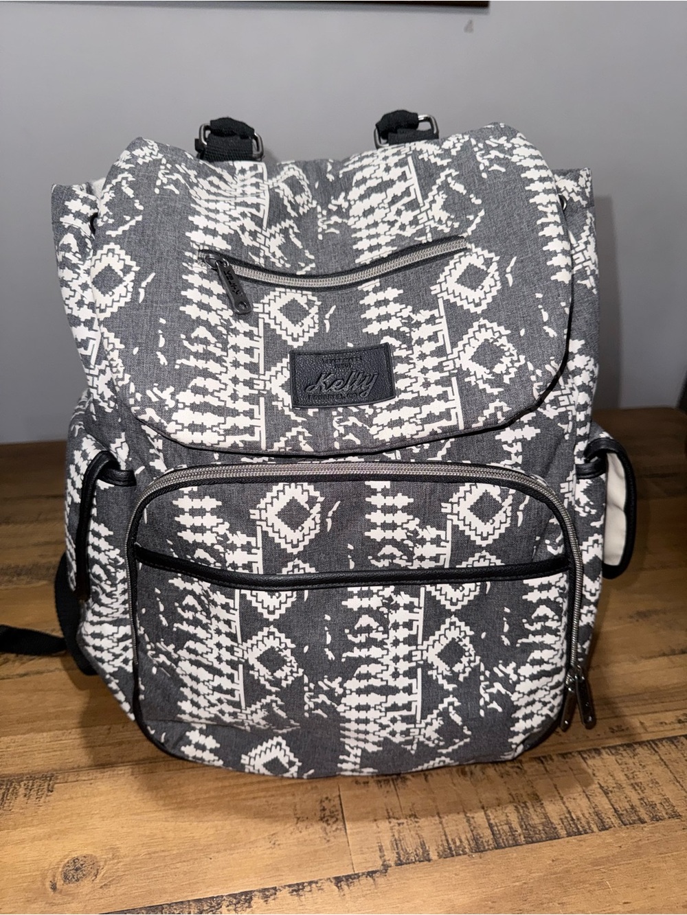 Kelty Aztec grey and white boho backpack diaper bag